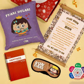Rakhi Gift Hamper For Sister With Cushion Scroll Eye Mask And Diary
